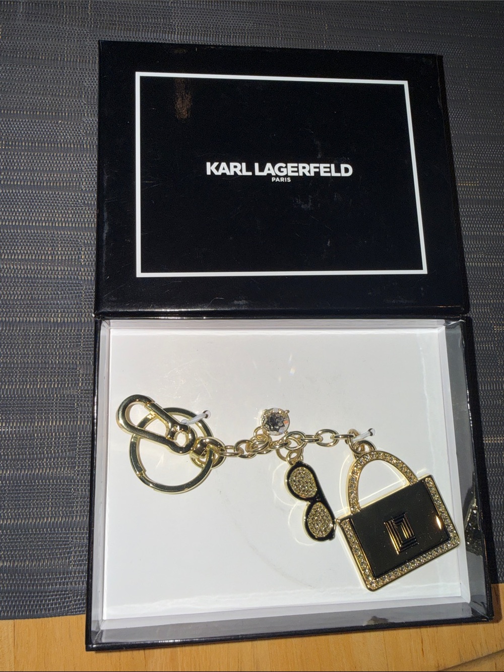 Karl Lagerfeld Gold and Black Handbag & Charm Keyring